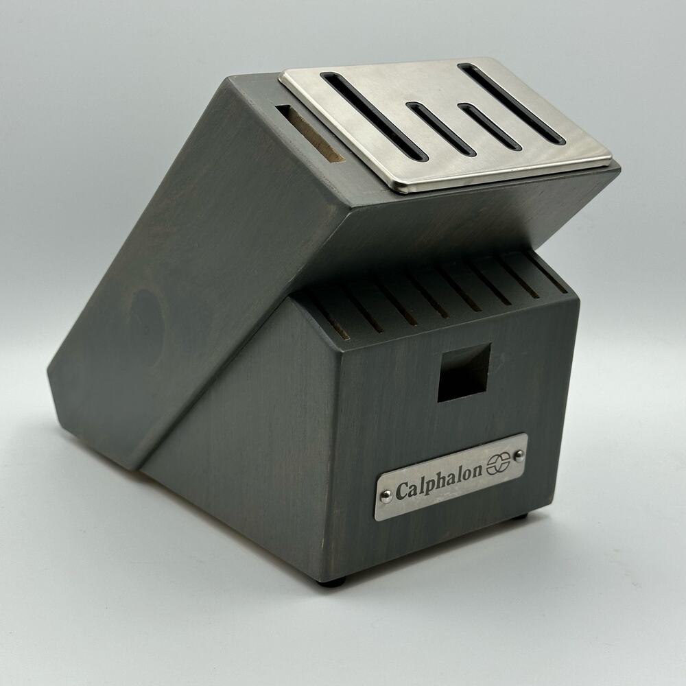 Calphalon Sharpening Knife Block 14 Slot Self Sharpen Gray Wood Finish NEW